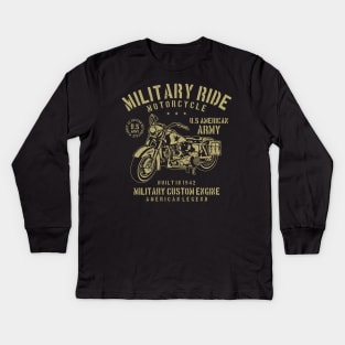 Military Ride Motorcycle U.S. American Army Military Custom Engine Kids Long Sleeve T-Shirt